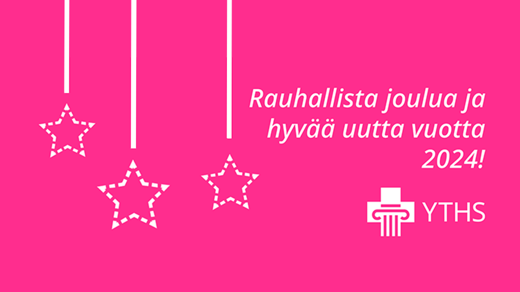 Kolme tähteä ja teksti "Rauhallista joulua ja hyvää uutta vuotta 2024!".